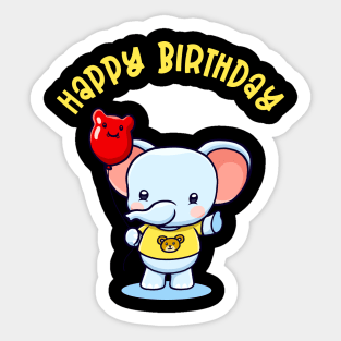 Cute Elephant Balloon Happy Birthday Gift Kids Sticker